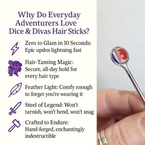 Patriot Pop Stainless Steel Hair Stick, One-of-a-Kind Red White Blue Updo Pin - Picture 4 of 7